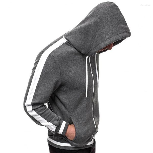 Erkek Hoodies Cepler Tasarım Hoodie Ceket Kontrast Renk Düzenleme Şeridi Şık Slim Fit Polar Astar Sweatshirt Dış Giyim