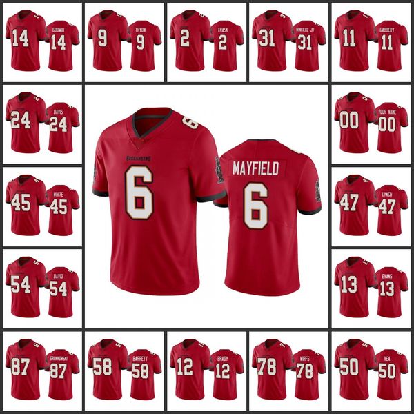 Tampa''Bay''Buccaneers''Men 6 Baker Mayfield 12 Tom Brady 14 Chris Godwin 9 Joe Tryon Mulheres Youth''NFL Red Custom Vapor Limited Jersey