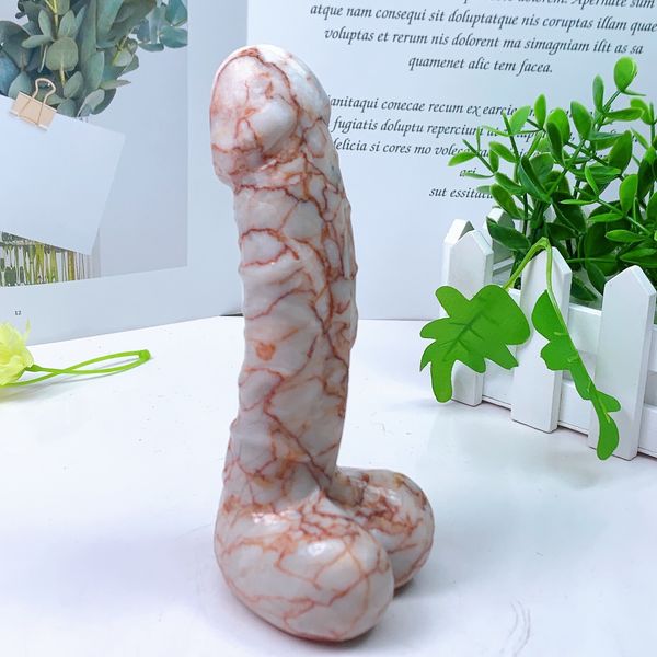 Dekorative Objekte Figuren 15 cm natürlicher Quarzkristallstab roter Natwork Penis Großer Heilstein Yoni Massage Stick A Geschenk 230817