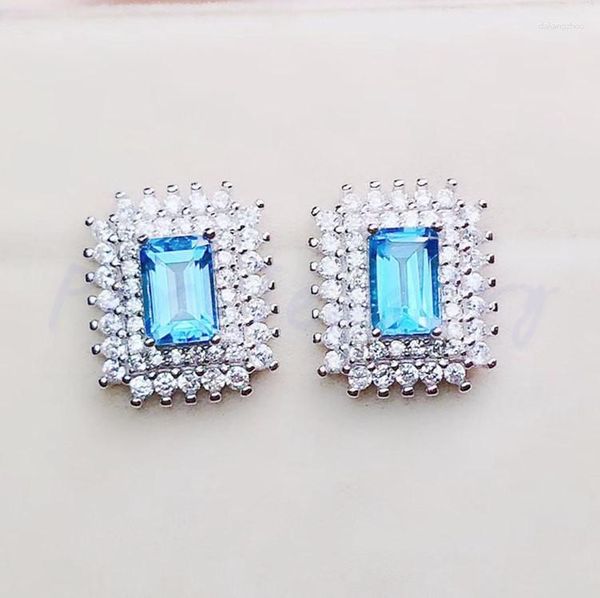 Brincos de garanhão Blue -brilho de glitter azul natural de 0,8ct 2pcs Gemstone 925 Prata esterlina para homens ou mulheres #R972518