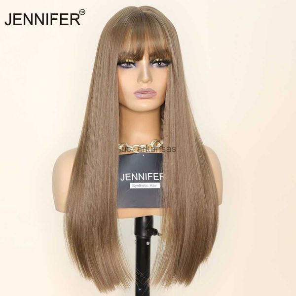 Синтетические парики Синтетический парик с челкой длинный прямой коричневый/льняный цвет лолита аниме косплей вечеринка ежедневно для женщин для женщин с высокой температурой волокна HKD230818