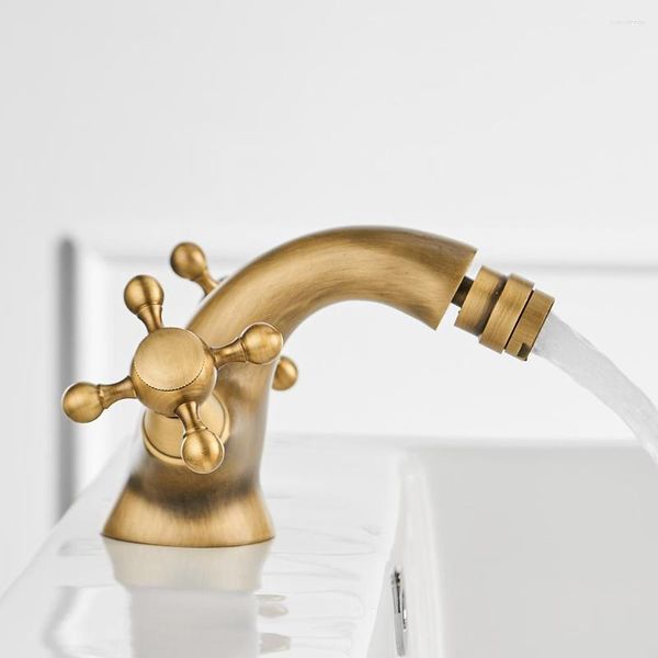 Waschbecken Wasserhähne G1/2 Antiquitäten Bidet Wasserhahn Zwei Keramik -Schwenkgriffe Wasser Messing Ein Lochdeck montiertem Mixer Tap 7313