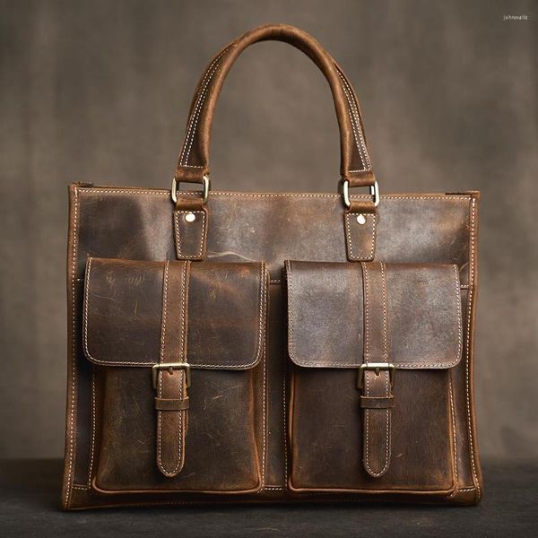 Briefzeräte echte Lederhandtasche Vintage Großkapazität Aktentasche Business Man Cowide Trip Computertasche