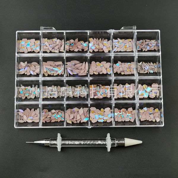 Украшения для ногтей 24 клетки в штучной штучной хрустал AB 3D Стеклянный стеклянный стекло DIY FLAT BOUTH SPECIAL FORMEAD DIAMND 230816