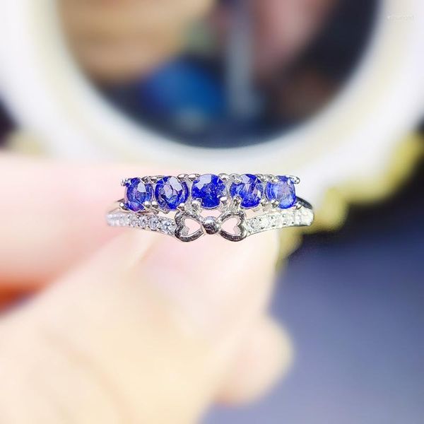 Ringos de cluster anel de safira azul natural natural por jóias 925 prata esterlina 0,15ct 5pcs gemstone fine j228309