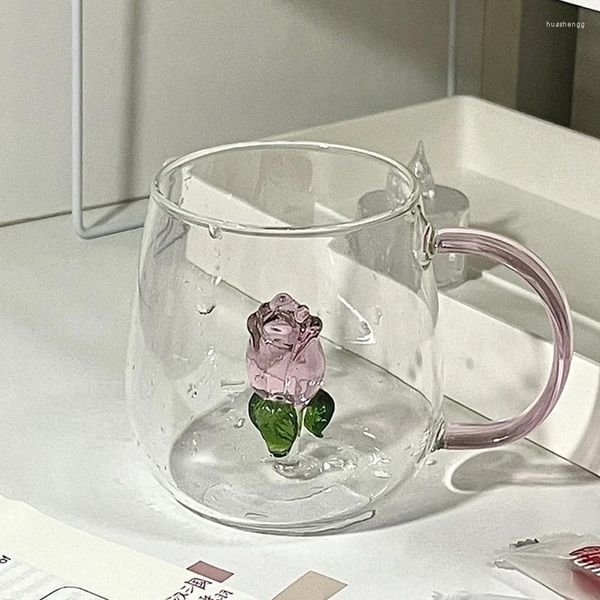 Copos de vinho Tulipas copo de copo com alça de café da manhã para suco café caneca clara Tea leite de leite de leite de Cristal coloros