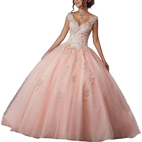 Luxusspitze Eine Linie Brautkleider 2023 Perlen glänzende Bling -Spitzen -Applikationen Plus Size Braut Party Kleid Ehe Wunderschönes Ballkleid Vestidos de noiva formelles Brautkleid