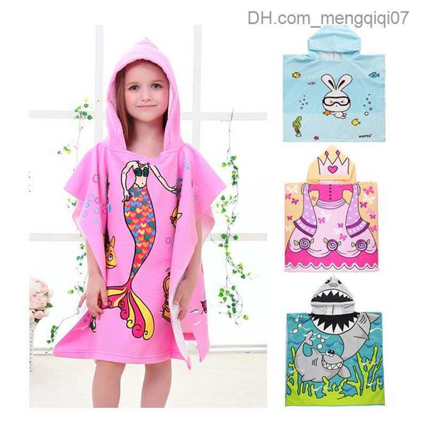 Pijama Meninas do molde de garotas Terry Toalha de praia Criança de meninos de meninos desenho animado Mermaid Pink roupas de banho Bolsa de banho infantil Vestido de noite Z230818