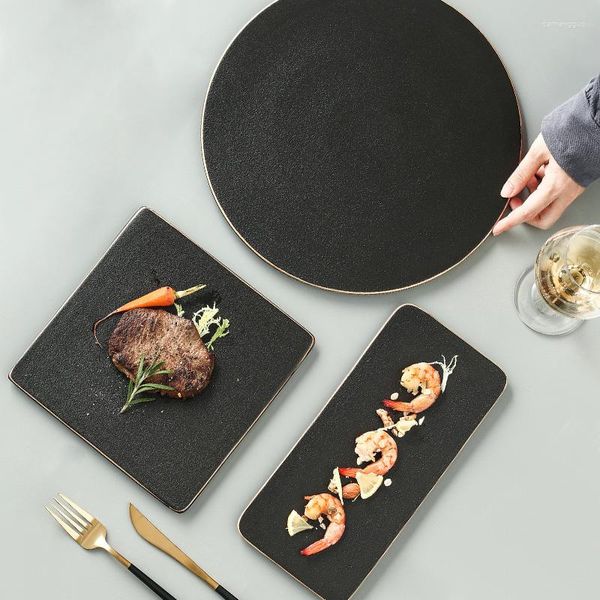 Тарелка классическая черная западная стейк -тарелка и вилка, набор японская керамика суши кухонная посуда дома resturantla918