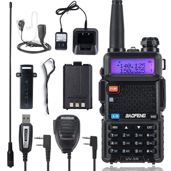 Walkie Talkie Baofeng UV 5R 5W 8W Band de duas vias Rádio VHF UHF 136 174MHz 400 520MHz Transceptor portátil FM com fone de ouvido 230816