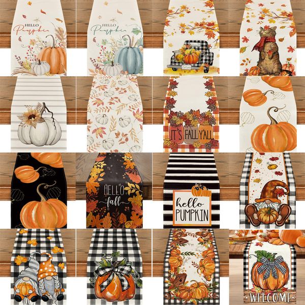 Table Runner Autumn Ringraziamento Ringraziamento Runner Linen Buffalo Pumpkins Pumphrooms DECORAZIONE DELLA TABELLA DELLA TABELLA TABELLA IN INDIPORTA