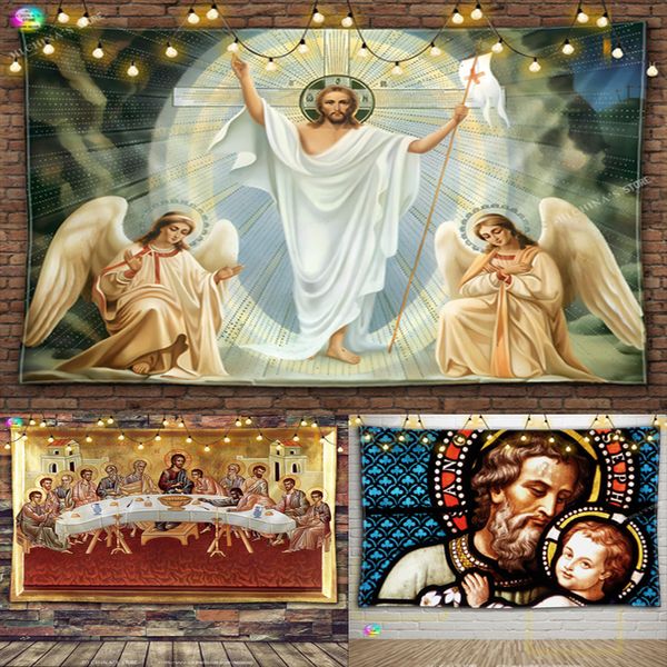 Wandteppiche wiederbelebt Osterwand Hanging Wandteppiche Schlafzimmer Wohnzimmer Dekor Weise Männer böhmisch Christus Jesus Engel Home Decor 230817