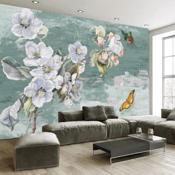Papéis de parede mensalmente pintura a óleo de rosa sala de estar quarto papel de parede Fluste Butterfly Home Wall Decor Sofá Bordado Modificação Decoração