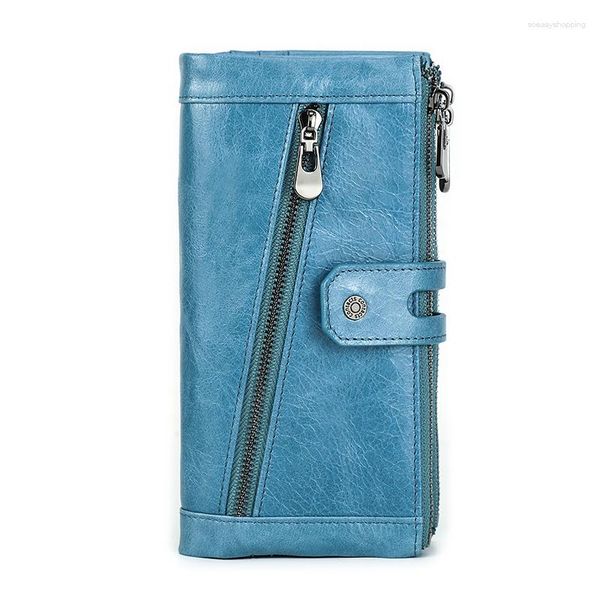 Brieftaschen Contact's Long Women Wallet Wallet echte Lederkartenhalter Telefon Tasche große Kapazität Kupplung Frauen Mode Geldbeutel