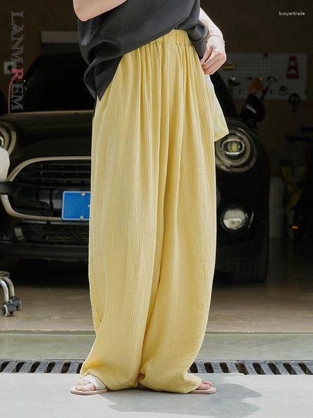 Женские брюки Lanmrem Корейская широкая нога для женщин с высокой эластичной талией твердые прямые брюки Солнцезащитные кремы 2023 Лето 2YA3281