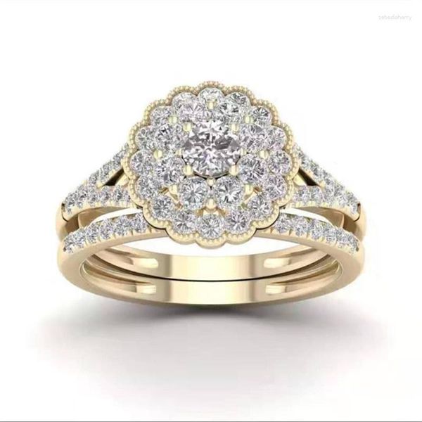 Обручальные кольца деликатная женщина мода золотой цвет круглый цветочный геометрия Белый камень для сет
