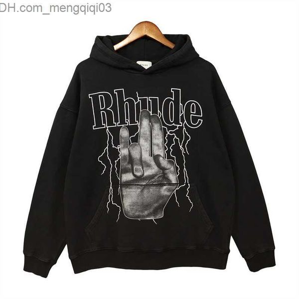 Herren Hoodies Sweatshirts RHUDE Heavy Craft Expert Finger Buddha Lightning Herbst Winter Hoodie Lose Herren Hoodie Z230818