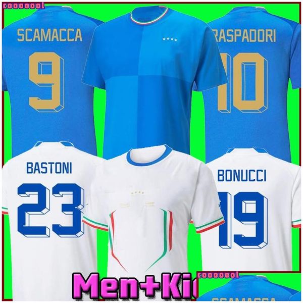 Йога -наряд Italys Soccer Jerseys 2022 Итальянский джерси Scaca Immobile Chiesa Футбольные рубашки Raspadori Jorginho Barella Bastoni Fratt dhi7y