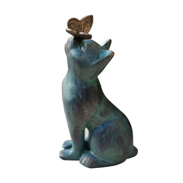 Decorações de jardim Cat Butterfly estátua resina curiosa Decoração de primeira linha para o escritório em casa El Store Park Yard 230818