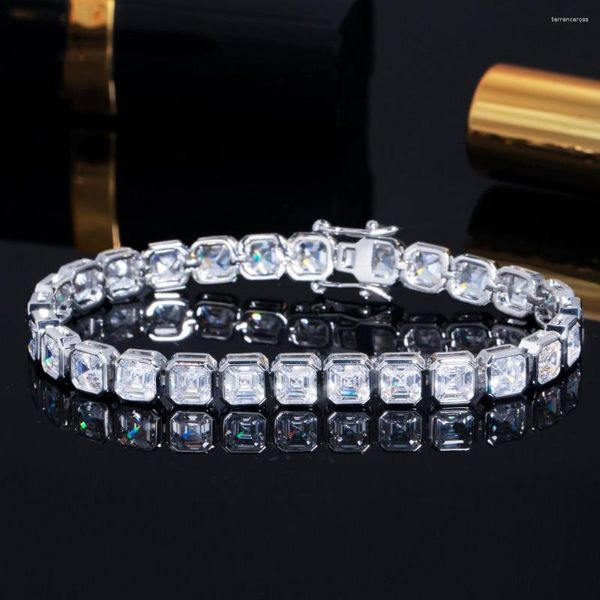 Bracelets de link Bling quadrado cúbico zircônia pavimenta cor prata cor de noiva Tennis cz para mulheres acessórios de jóias