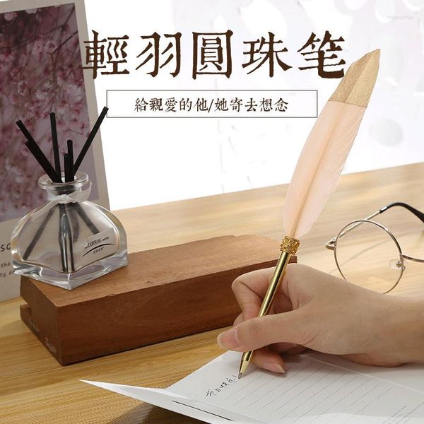 Spot Feather Metal Ballpoint Pen Retro Creative Fignature Gift Box Real Oily Luxury Ball Point