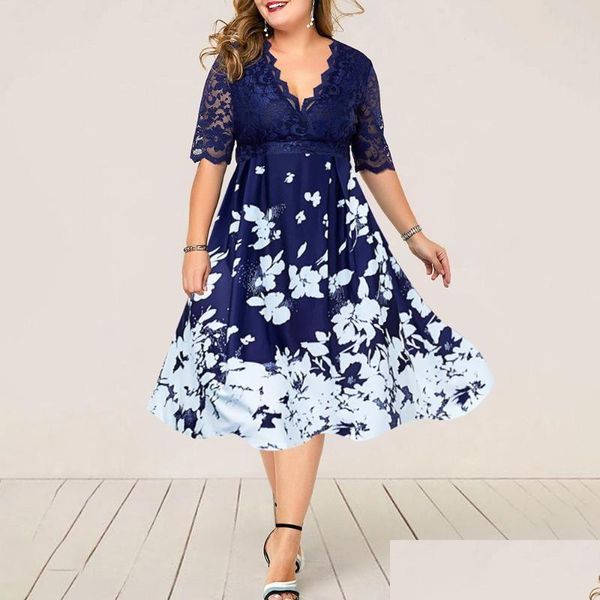 Plus Size Kleider Casual Womens Clothing Summer Kleider Abend Party Fashionwork Blume Elegant Blue Lace Club Outfits Drop Lieferung a dhyck