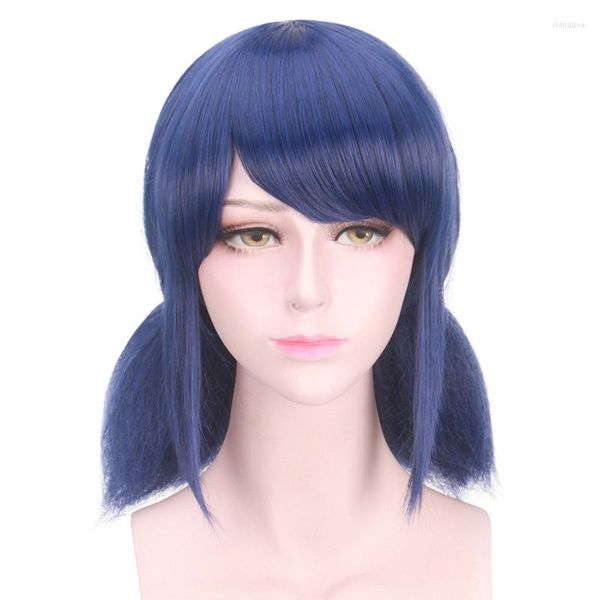 Supplência de festa Anime perucas escuras meninas azuis escuras garotas falsas vasto duplo rabos de cavalo halloween cosplay wigheat resistente a cabelos sintéticos