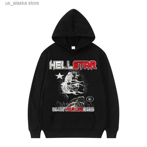 Herren Hoodies Sweatshirts Hellstar Graphic Print Y2K Hoodie Herren Vintage Langarm Slim Jacket Harajuku Street lässig Gothic Fleece Basketball Hoodie T230818
