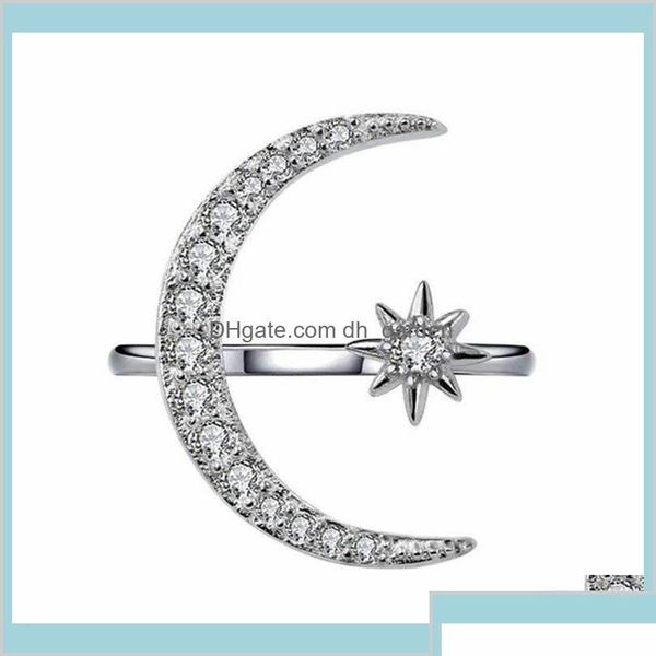 Anelli di banda Lussuosa gemme naturali pietre naturali Moon e stella Glode bianco regolabile Pieno 925 Sterling Sier Romantic Diamond Jewelry 0TZCW dro dht7l