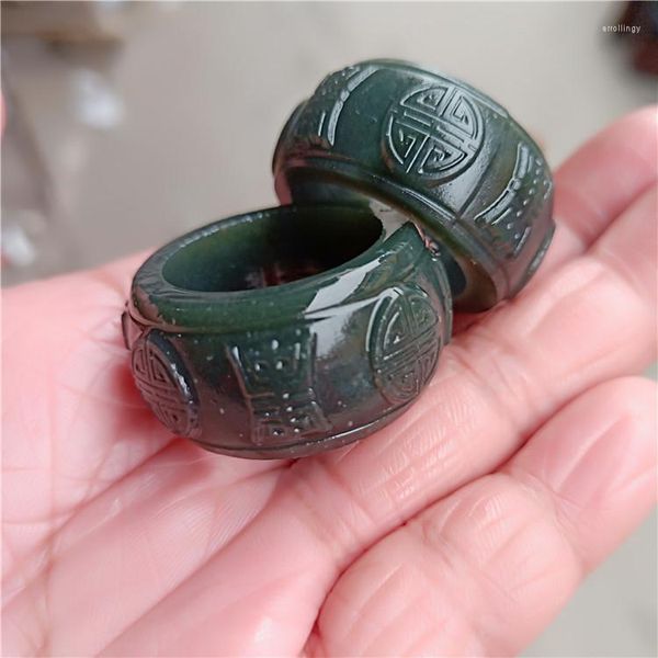 Toca de cluster natural artesanal hetiangreen masculino e feminino Ring taoísta Símbolos Jade Stone Jewelry Acessórios