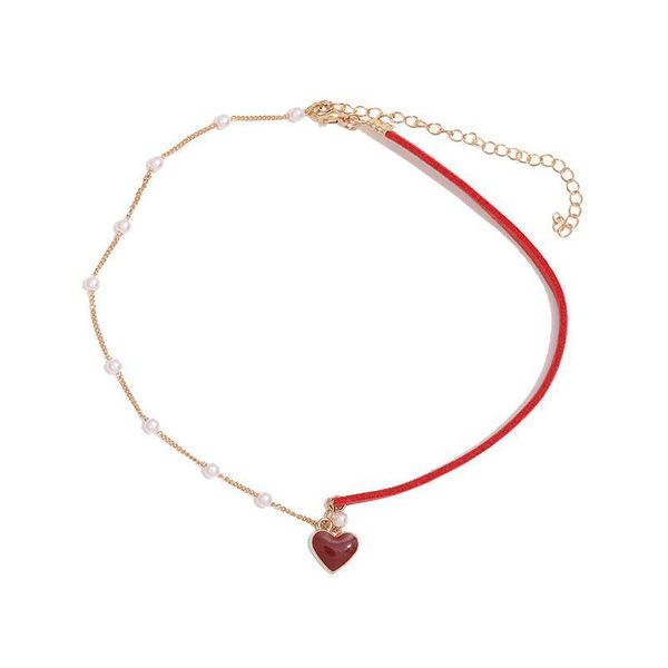 Chokers curtos pequenos corkker vermelho garçol de temperamento simples net love pérola colar de corda de corda de corda feminina jóias entrega penda dhun7