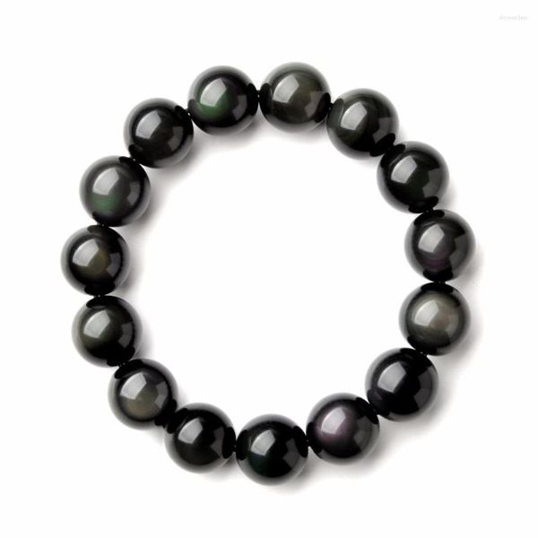 Charm Armbänder 12 mm hochwertiges weibliches Schmuck glänzende natürliche halbscheiße Steine ​​Armband Augen Obsidian Brave Crystal Männlich Geschenk