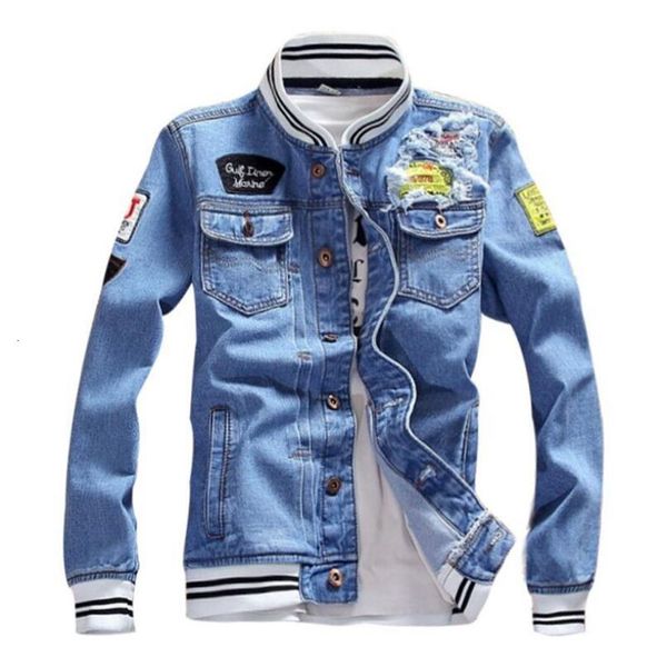 Mens Jaquetas Denim Luxo Stand Collar Bordado Jaqueta de Motocicleta Casaco Azul 5XL Homens Mulheres Outwear Bomber Jean 230817