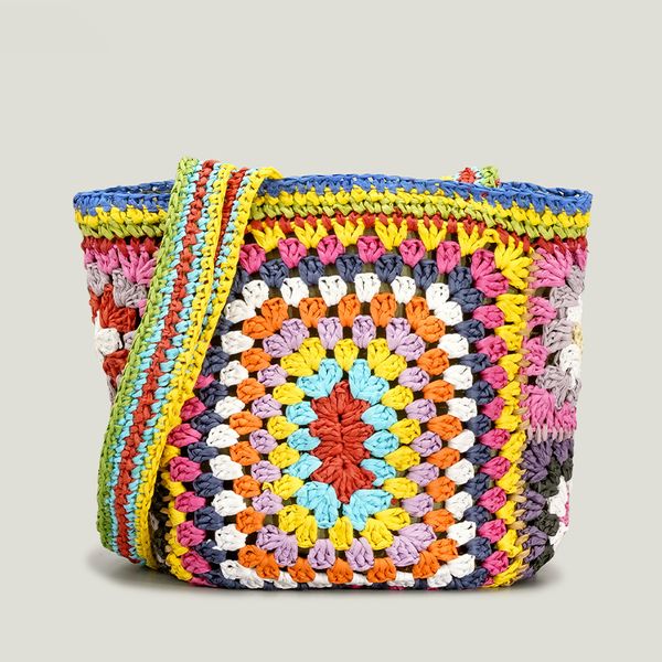 Borse da scuola Borsa a tracolla all'uncinetto bohémien per donna Borsa a tracolla in paglia Paisley intrecciata a mano Borsa estiva da spiaggia Borsa piccola Borsa Bali 2023 Sac 230817