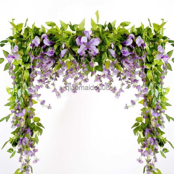 Fiori decorativi ghirlande 1,8 m wisteria artificiale fiore di fagiolo di fagiolo strisce fiore albero vite pianta decorativa wisteria fiore rattan fiore falso rattan hkd230818