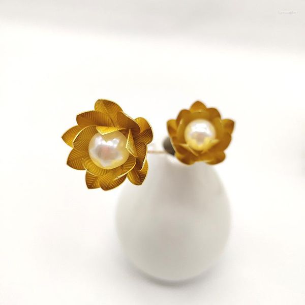 Saç klipsleri altın renkli lotus çiçek inci saç tokası antik stil süs başlık headdress aksesuar mücevher pimleri hediye tiara başlık