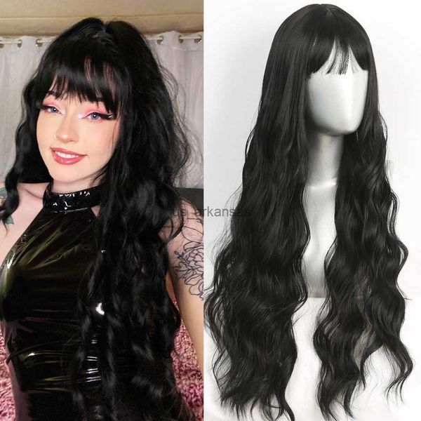 Sentetik peruklar Sentetik Brezilyalı Cosplay Wig Uzun siyah/kahverengi dalgalı, kadınlar için günlük giymek için kabarık patlama ile peruk