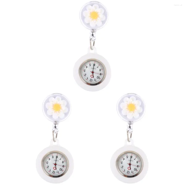 Orologi tascabili set 3 tavolo orologio da cartone animato quarzo retrattile da donna a clip cover silicone.