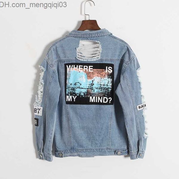 Damenjacken Großhandel - Neue Ankunft Destroyer Stickerei Buchstaben Jeans Lose BF Back Patch Denim Jacke Mäntel Übergröße Frauen Harajuku Stil Oberbekleidung Z230818