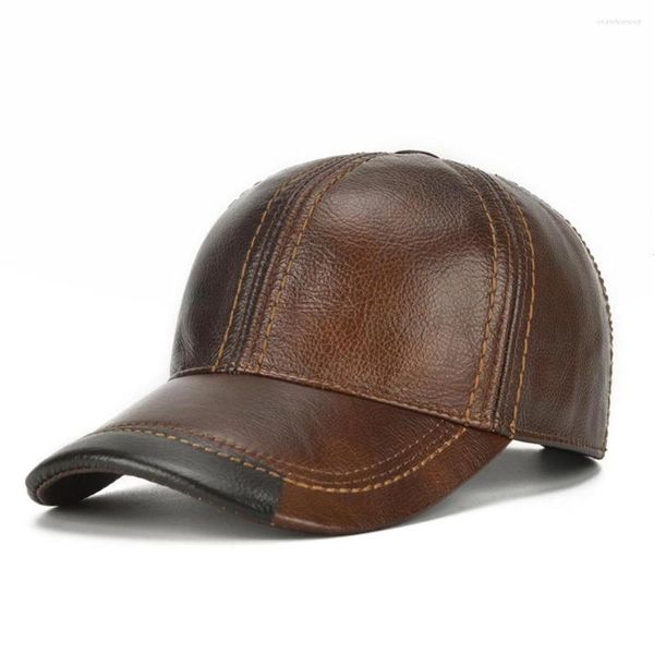 Ballkappen Frühling und Herbst Herren Vintage Verstellbarer echter Leder -Baseball -Kappe Outdoor Sport fahren Kuhläirne Sonnenhut