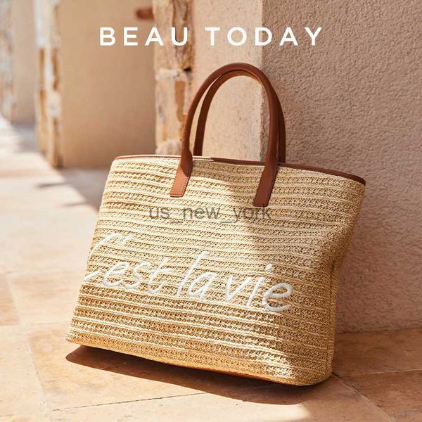 Bothes Beautiday Casual Tote Women paglia Solid Color Letter Decoration Bagna da spiaggia per vacanza all'aperto 2023 Grande capacità 62061 HKD230818