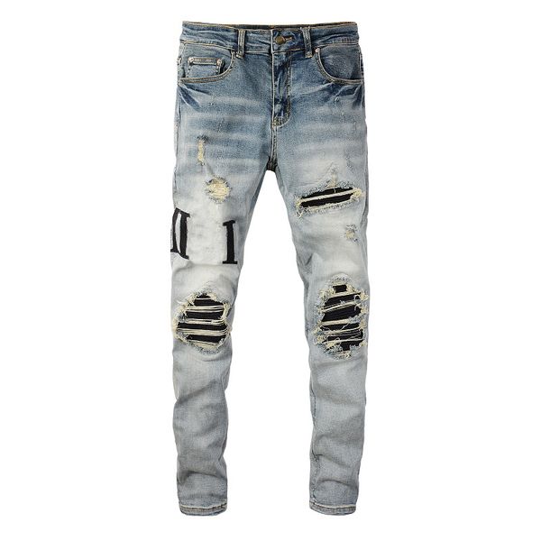 Jeans de jeans masculinos de jeans de jeans masculinos Tamanho reto 28-40 Motocicleta Treente Hue High Street Denim High Street Denim