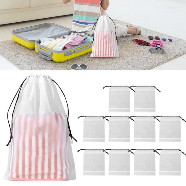Aufbewahrungsboxen 10pcs klare transparente Schuhe Bag Travel Kordelbeutel Beutel Big Garderobe Organizer Home Clothing