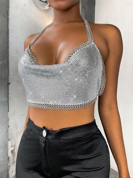 Tank da donna INS Design Mini Metal Chain Camis for Women Multi-Cloring Calco Camonole Reggiseno senza schienale Tops Dance Evening Party Breast