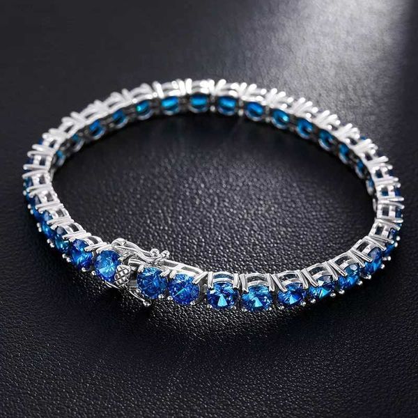 Trend İnce Mücevher 3mm 4mm 5mm 925 STERLING Gümüş Elmas Kümesi Mavi Moissanite Tenis Zinciri Anneler Günü Kolye