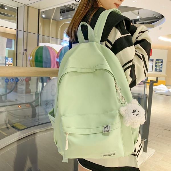 Backpack fofo mulheres impermeáveis ​​kawaii menina escola nylon school school cor de cor sólida feminina feminina bookbag de viagem