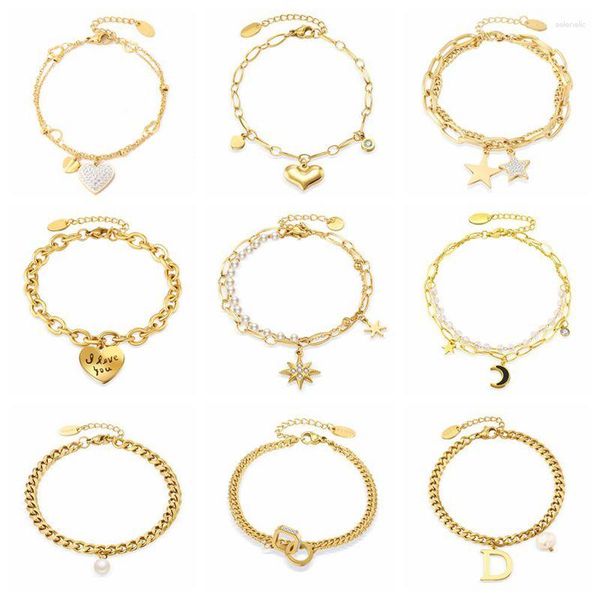 Braccialetti di collegamento 316L Bracciale per il cuore in acciaio inossidabile per donne 2023 Trend Fashion Gold Colore Oro Spesso Gioielli a strati Gioielli all'ingrosso