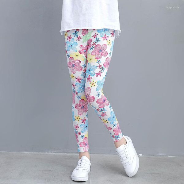 Pantaloni da donna ragazze lunghezza del ginocchio per bambini nineth sottile fiori modelli abiti tagliati tessuto modali tessuto-estate all-match di fondo leggings