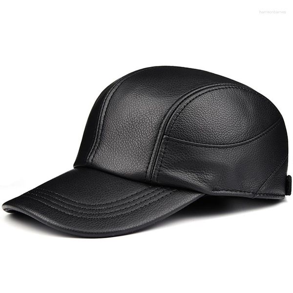 Ball Caps Fashion подлинная кожаная бейсболка мужчины женщины черная шляпа для кожи, регулируемая осенняя зима настоящие шляпы с пиковыми шляпами