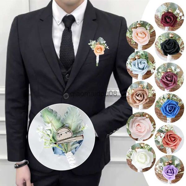 Flores decorativas Wrinalh Flores Flores Corto pinos de corporações brancas noivo rosa homens Testemunhas de casamento Acessórios para casamento noivo Boutonniere Wedding IC Flor HKD230818